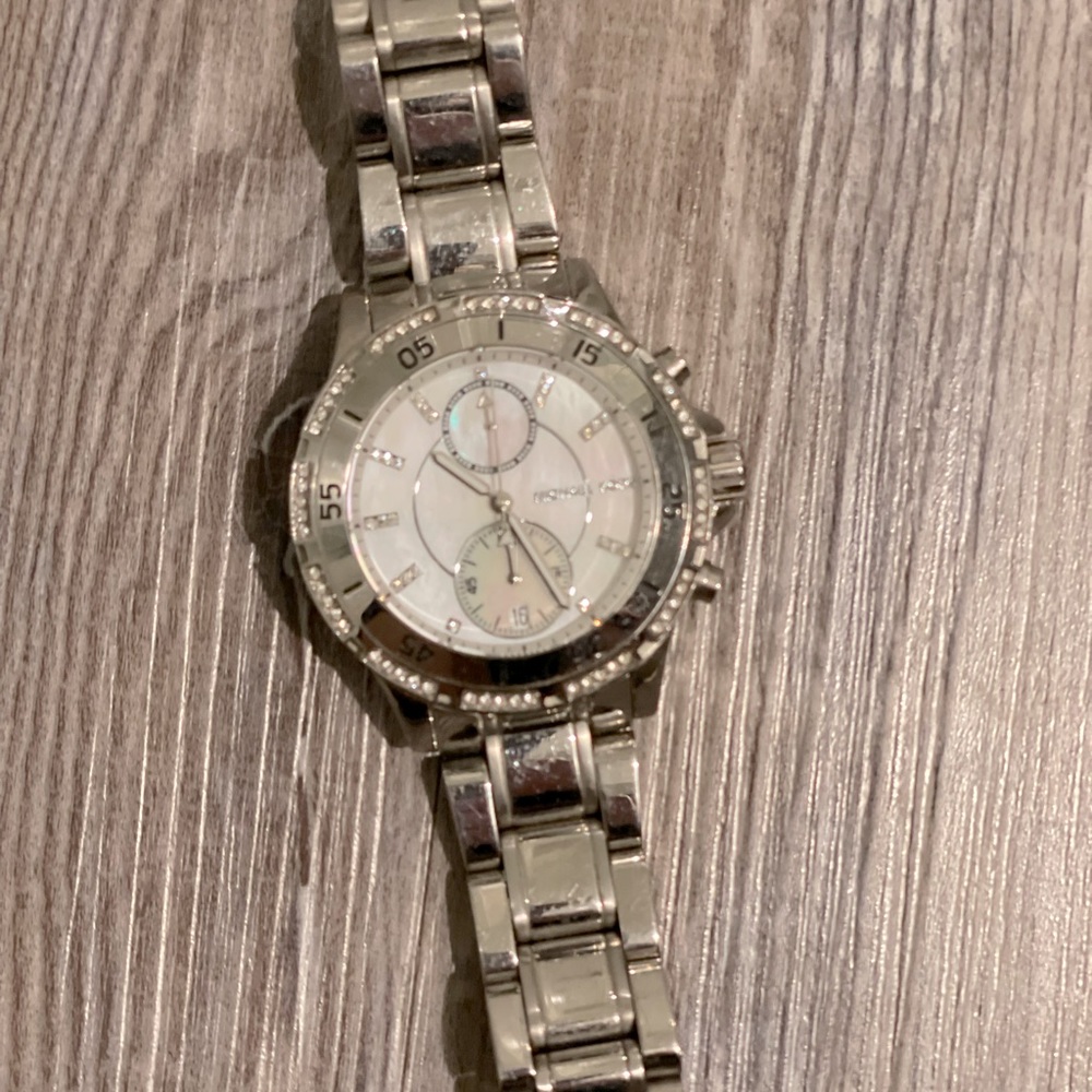 Michael Kors silver watch with rhinestones